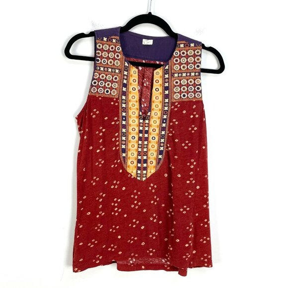 Tiny Women's Size Small Embroidered Split V Neck Sleeveless Top Boho Shirt - Picture 1 of 12